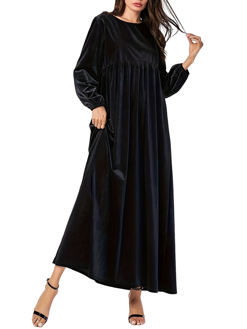 ChantMantras Women's Long Sleeve Velvet Maxi Dress in Black (photo 2)
