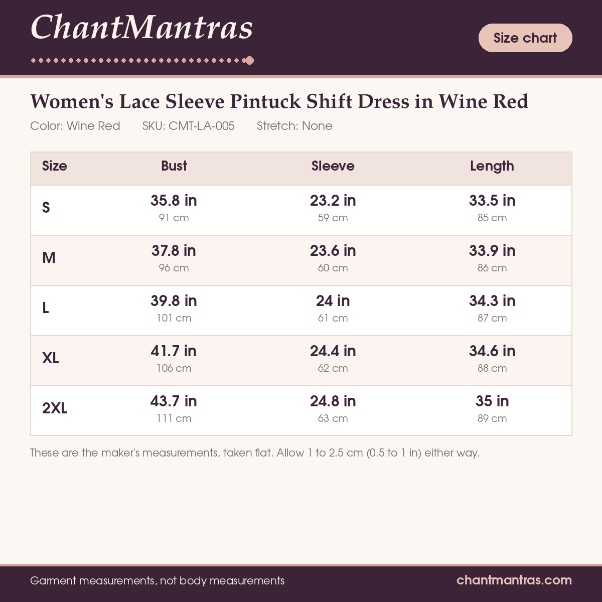 ChantMantras Women's Lace Sleeve Pintuck Shift Dress in Wine Red (photo 8)