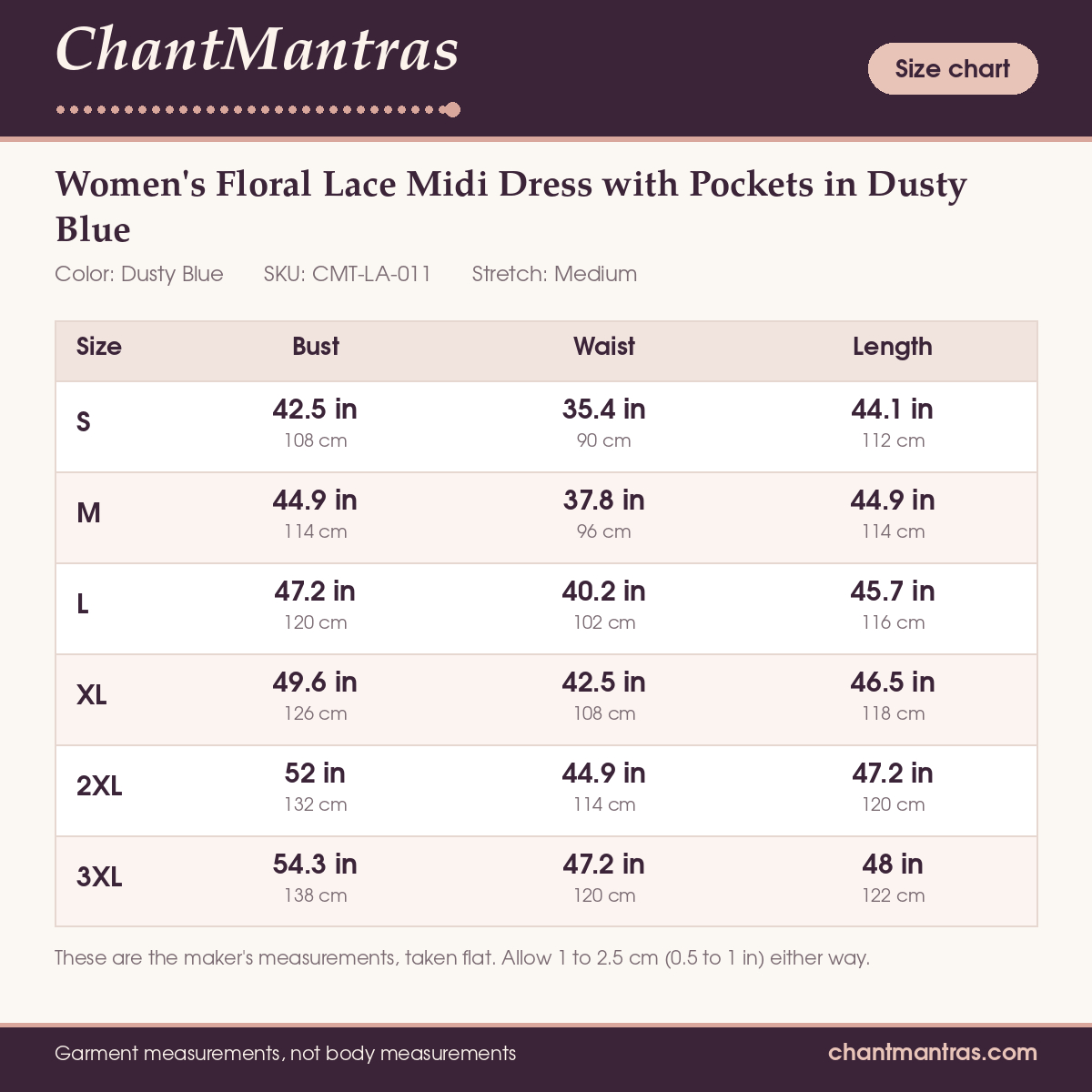 ChantMantras Women's Floral Lace Midi Dress with Pockets in Dusty Blue (photo 6)