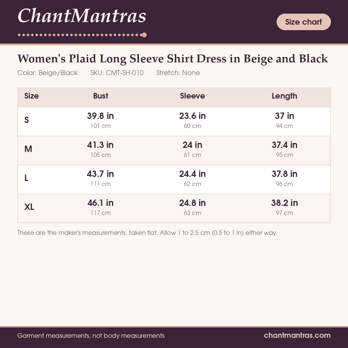ChantMantras Women's Plaid Long Sleeve Shirt Dress in Beige and Black (photo 9)