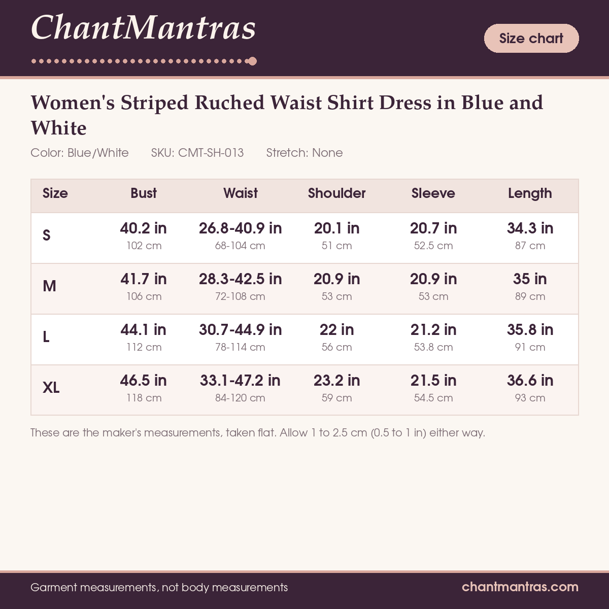 ChantMantras Women's Striped Ruched Waist Shirt Dress in Blue and White (photo 9)
